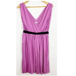 Ann Taylor Loft Pleated V Neck Belted Purple Dress Size Medium